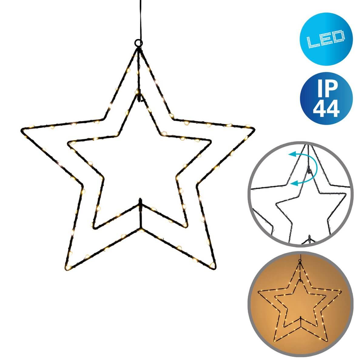 Led kerststerren outdoor zwart - met zuignap - set van 2