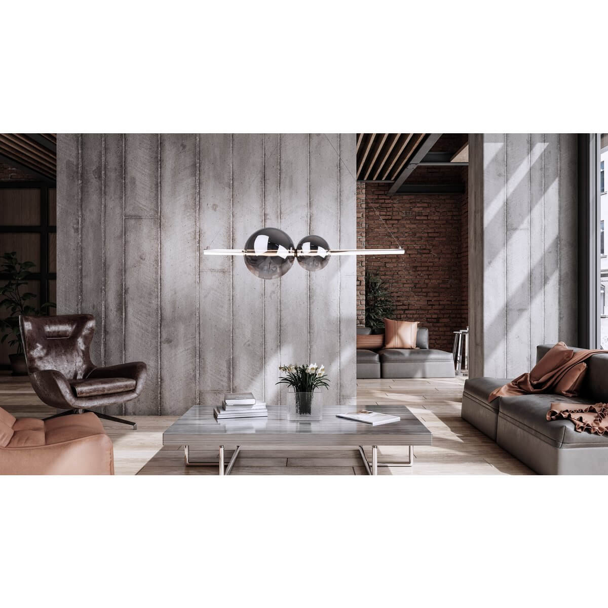 NOVA hanglamp wit chroom - met rookglas - 105,3 × 25 × 150 cm