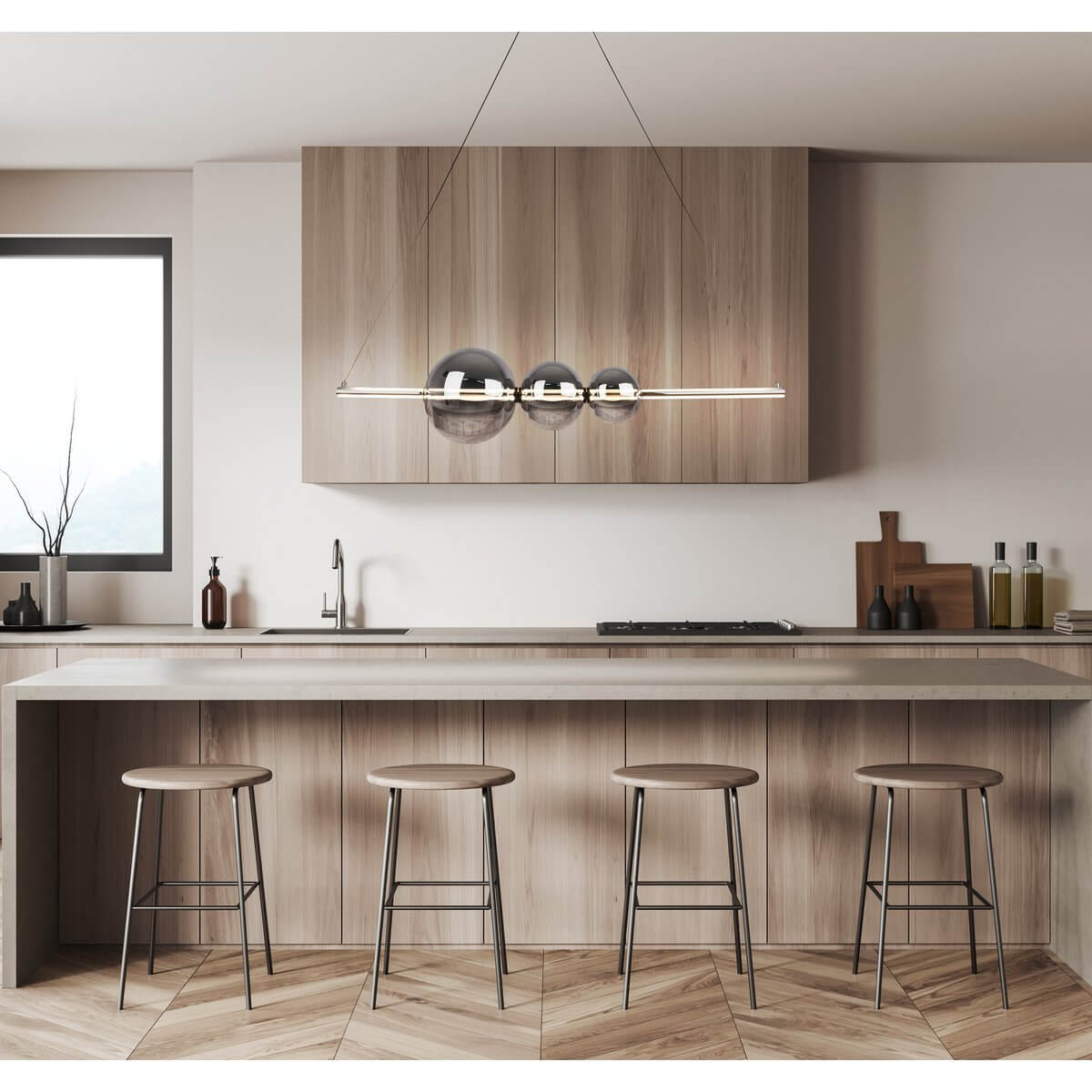 Nova LED hanglamp chroom met rookglas - 125,3 × 25 × 150 cm