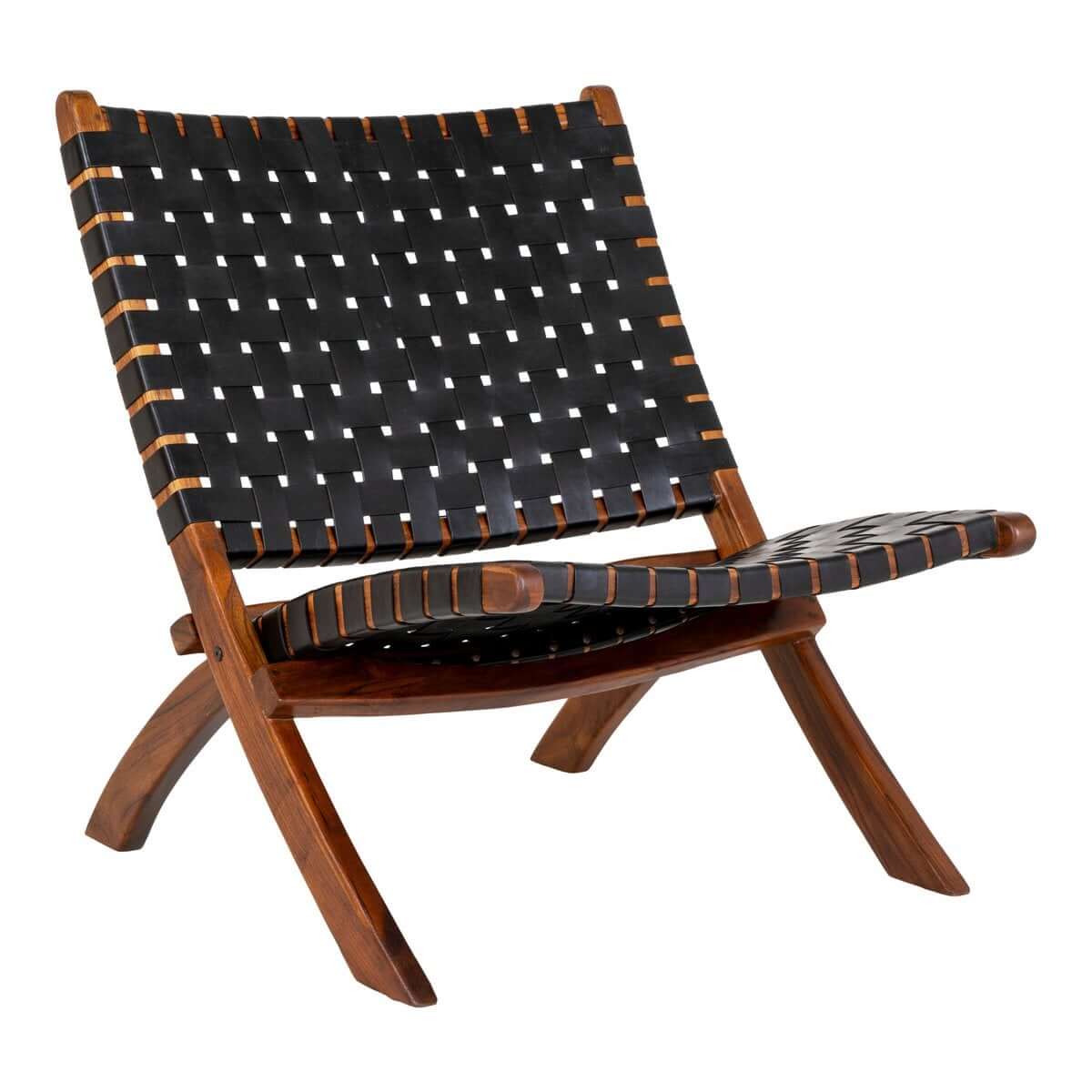 Perugia Folding Chair - Teak Wood, Leather, Black - 66x74x73 cm - House Nordic ApS