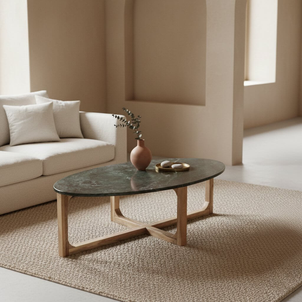 Ovale marmeren salontafel - Groen - 120x60x38 cm - Raw Materials