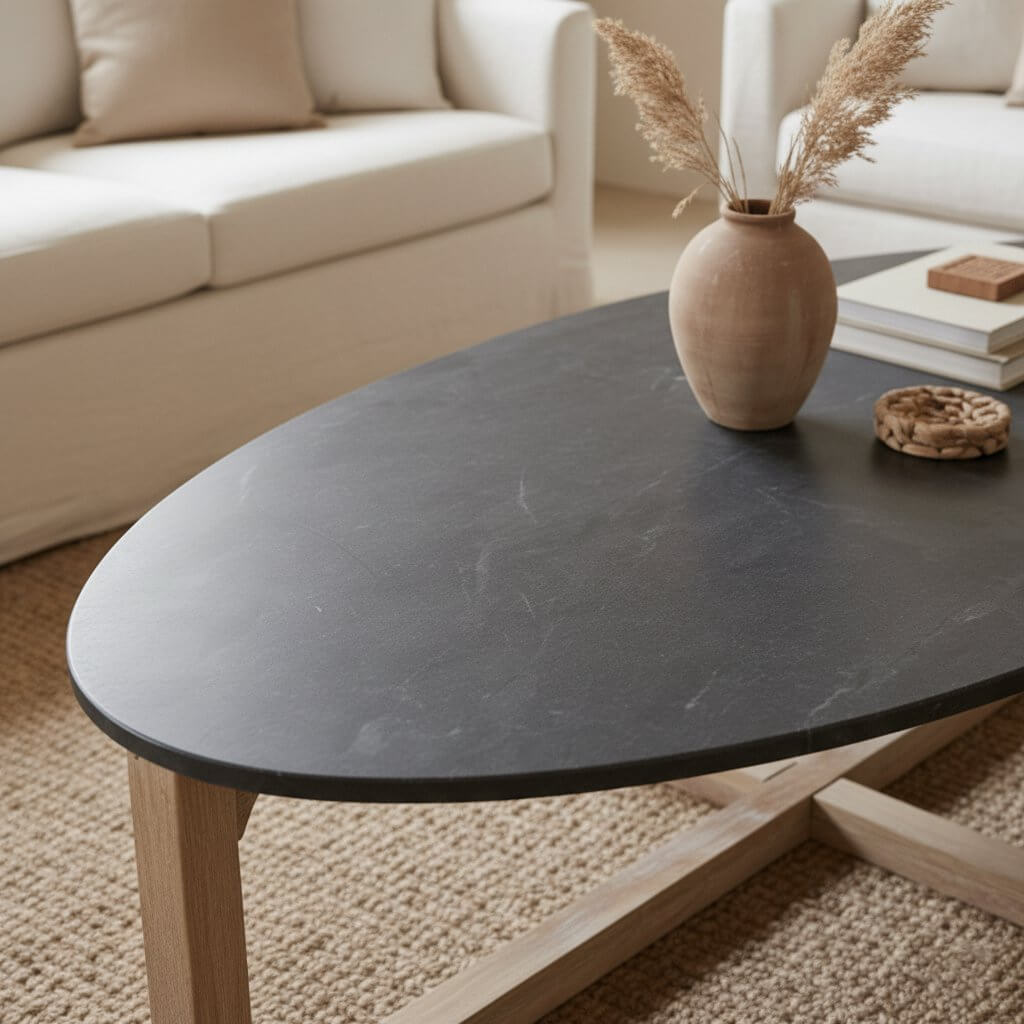 Ovale marmeren salontafel - zwart - 120x60x38 cm - Raw Materials