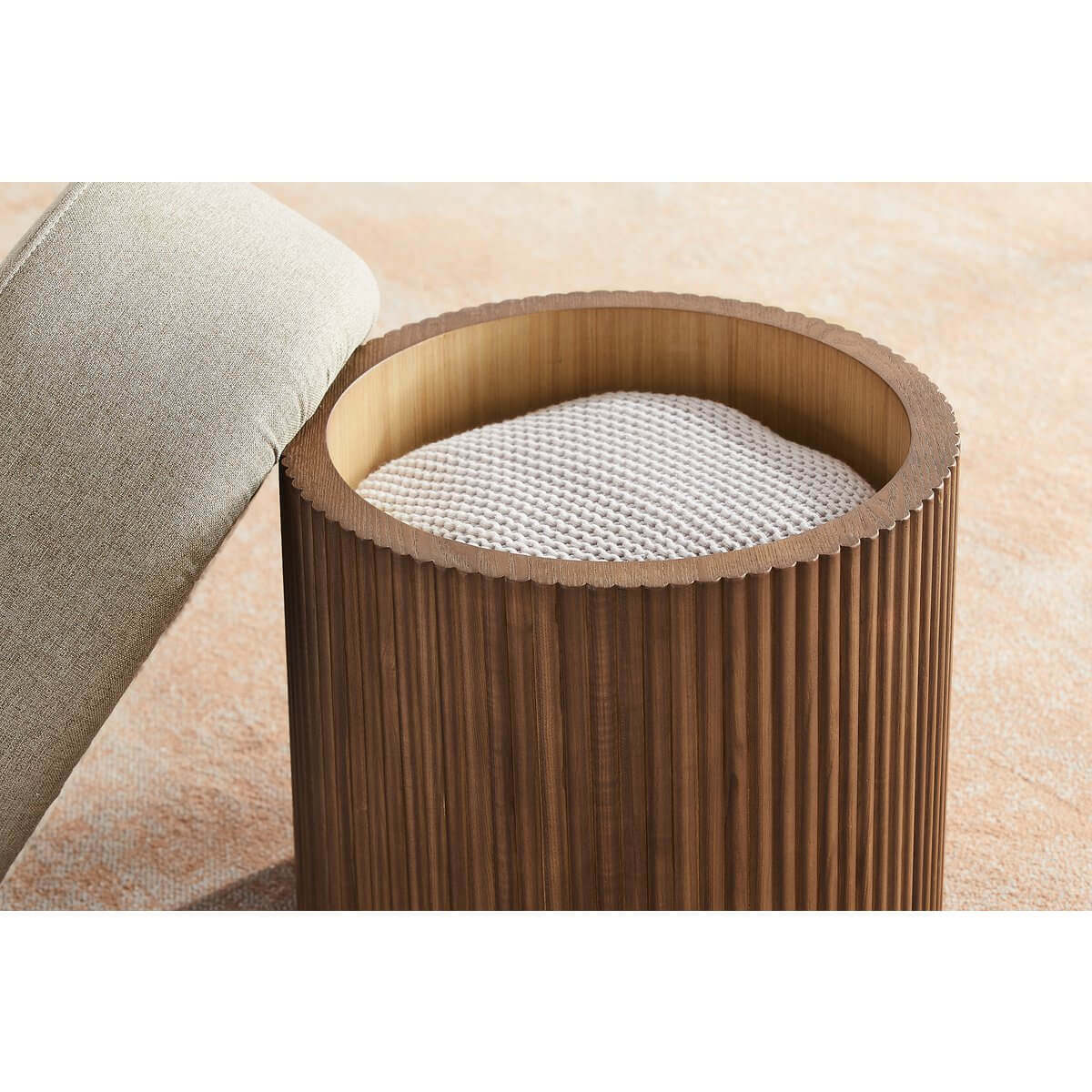 Seat pouf with storage space Ø 50 cm walnut/brown - SalesFever