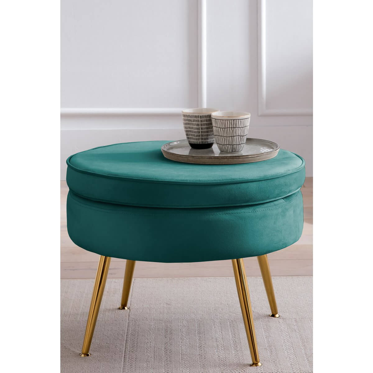 Round velvet pouf green - SalesFever