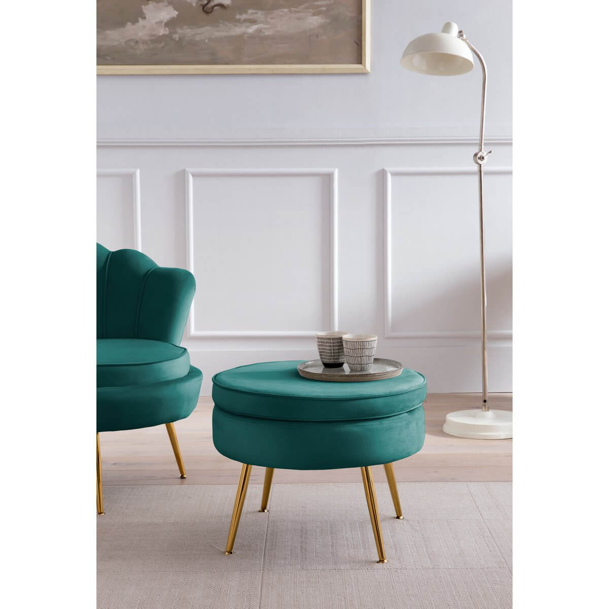Round velvet pouf green - SalesFever