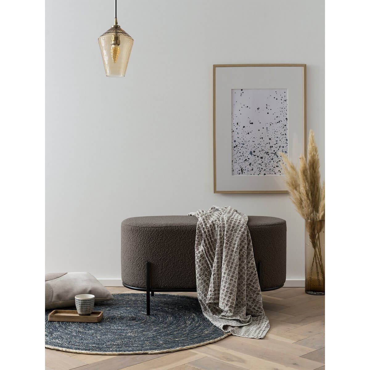 Polsterhocker Bouclé Stoff Anthrazit - SalesFever