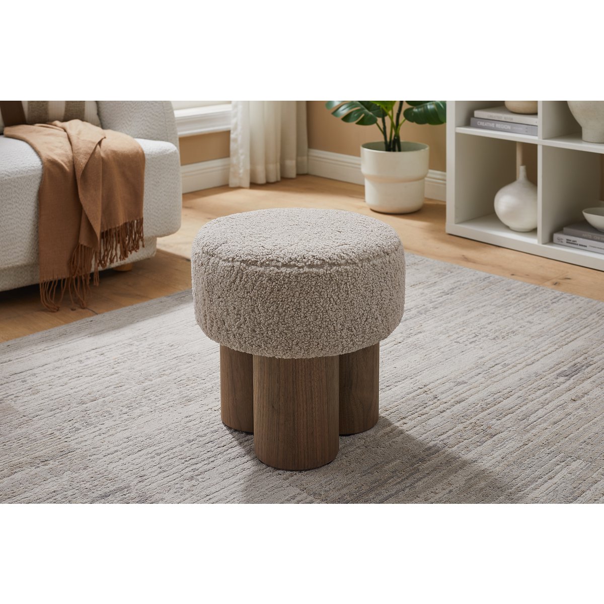 Pouf Teddy Rond 50 cm – Olifantenpoot Design met Houtfineer Basis - SalesFever - Casanovio