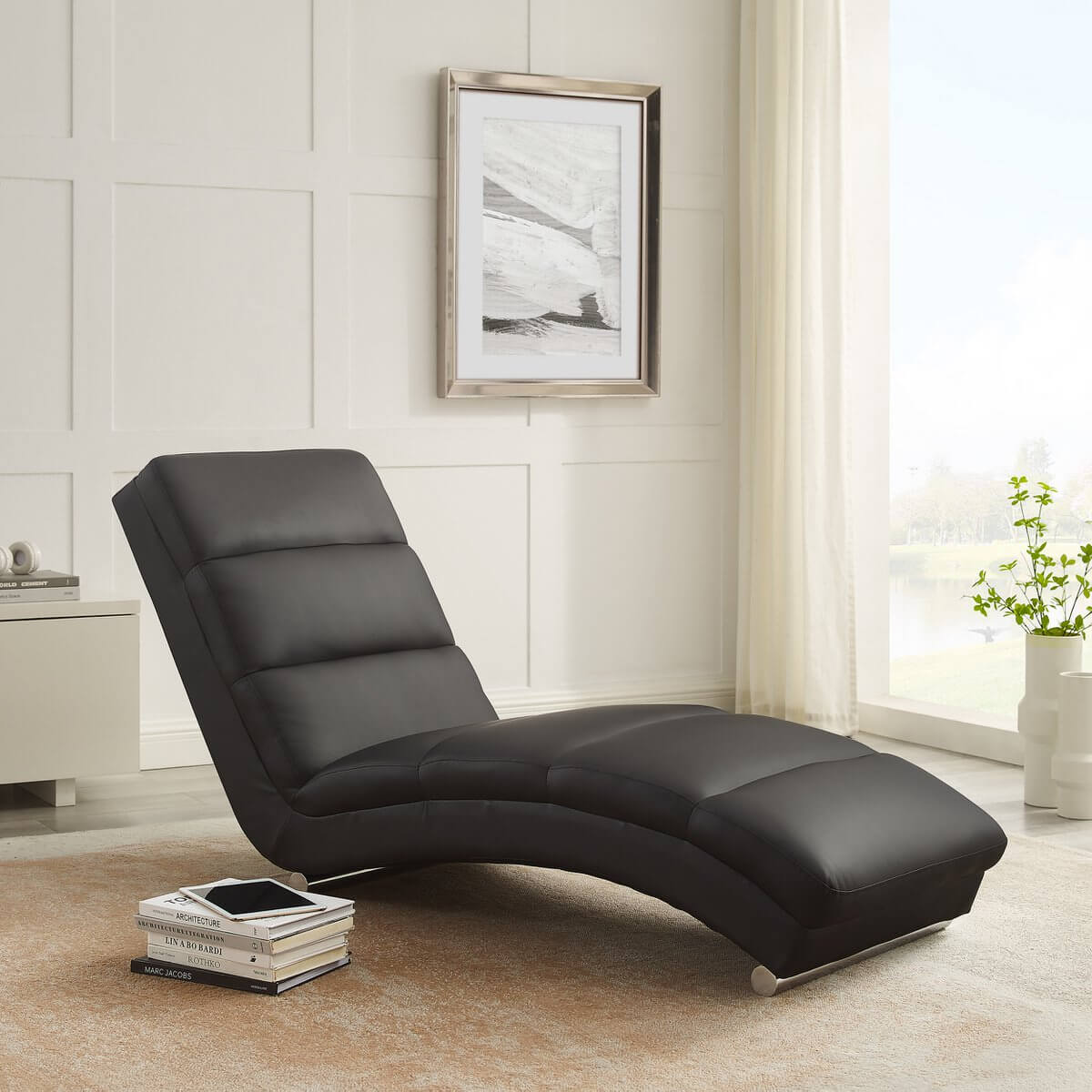 Relaxation lounger black imitation leather look - SalesFever