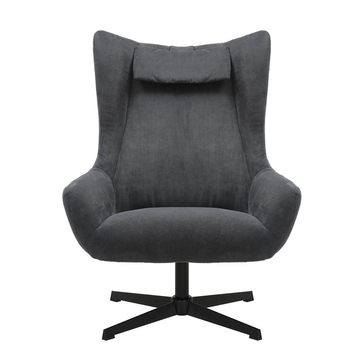 Relaxstoel Donkergrijs inclusief Hocker – Ribstof met Zwart Metalen Frame - SalesFever - Casanovio