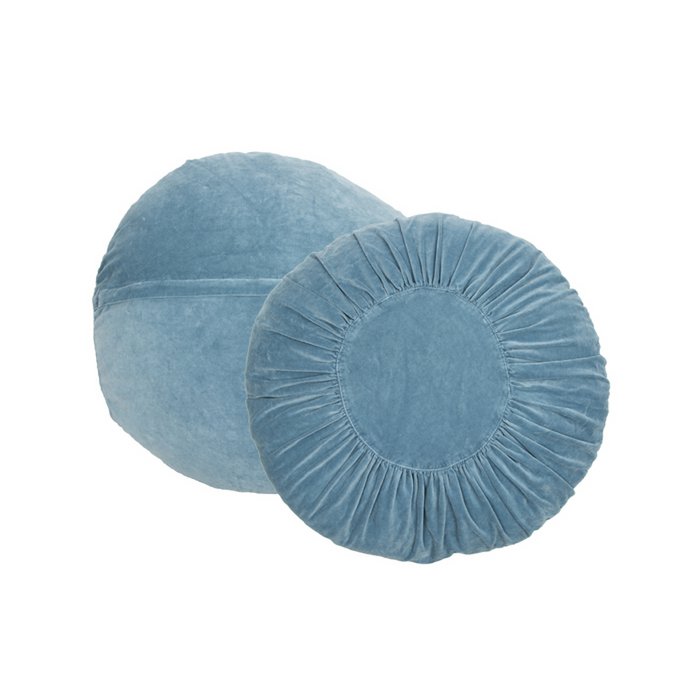 Rond Fluwelen Kussen Ruches vervaagd blauw 60cm - MrsBLOOM - Casanovio