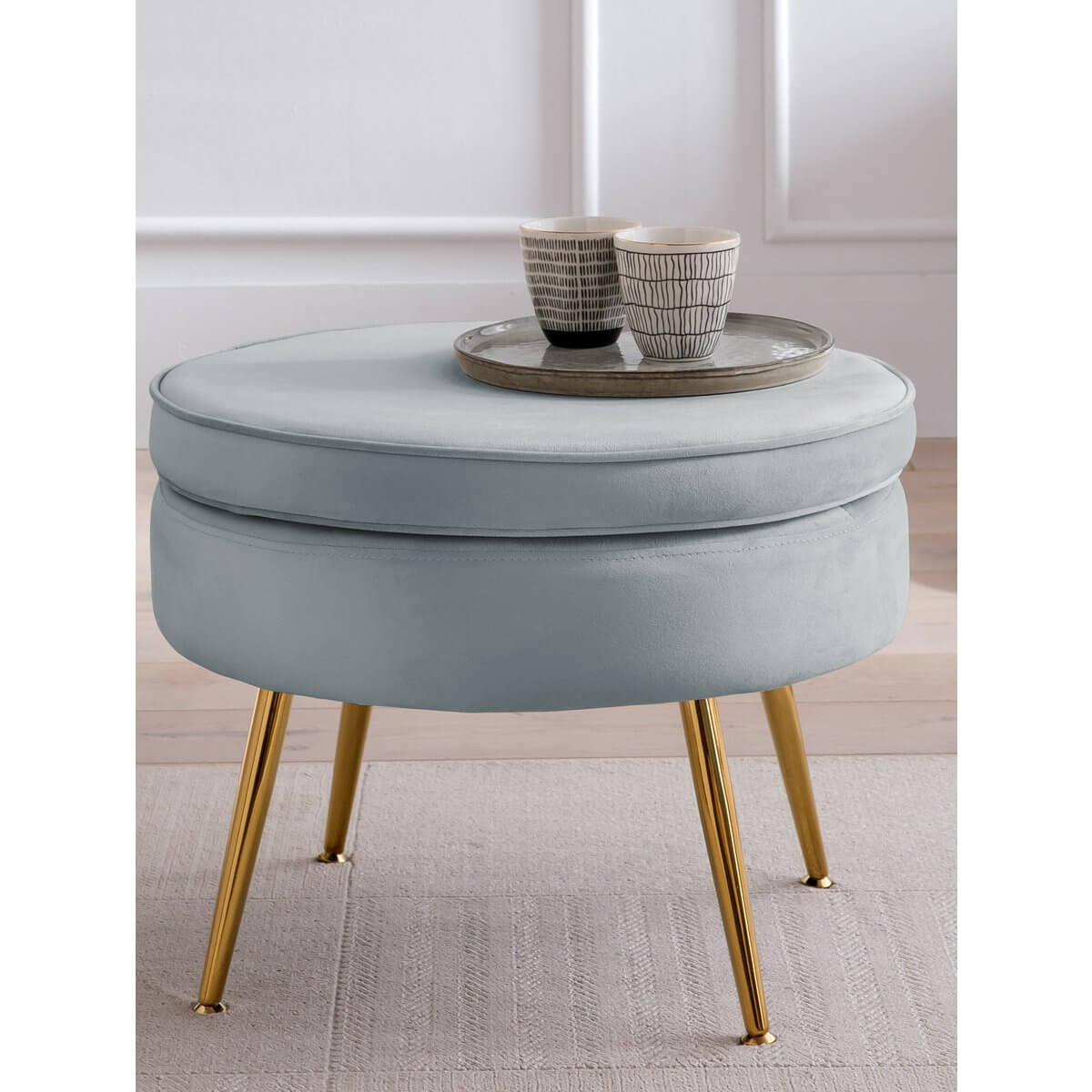 Round pouf in light gray velvet - SalesFever