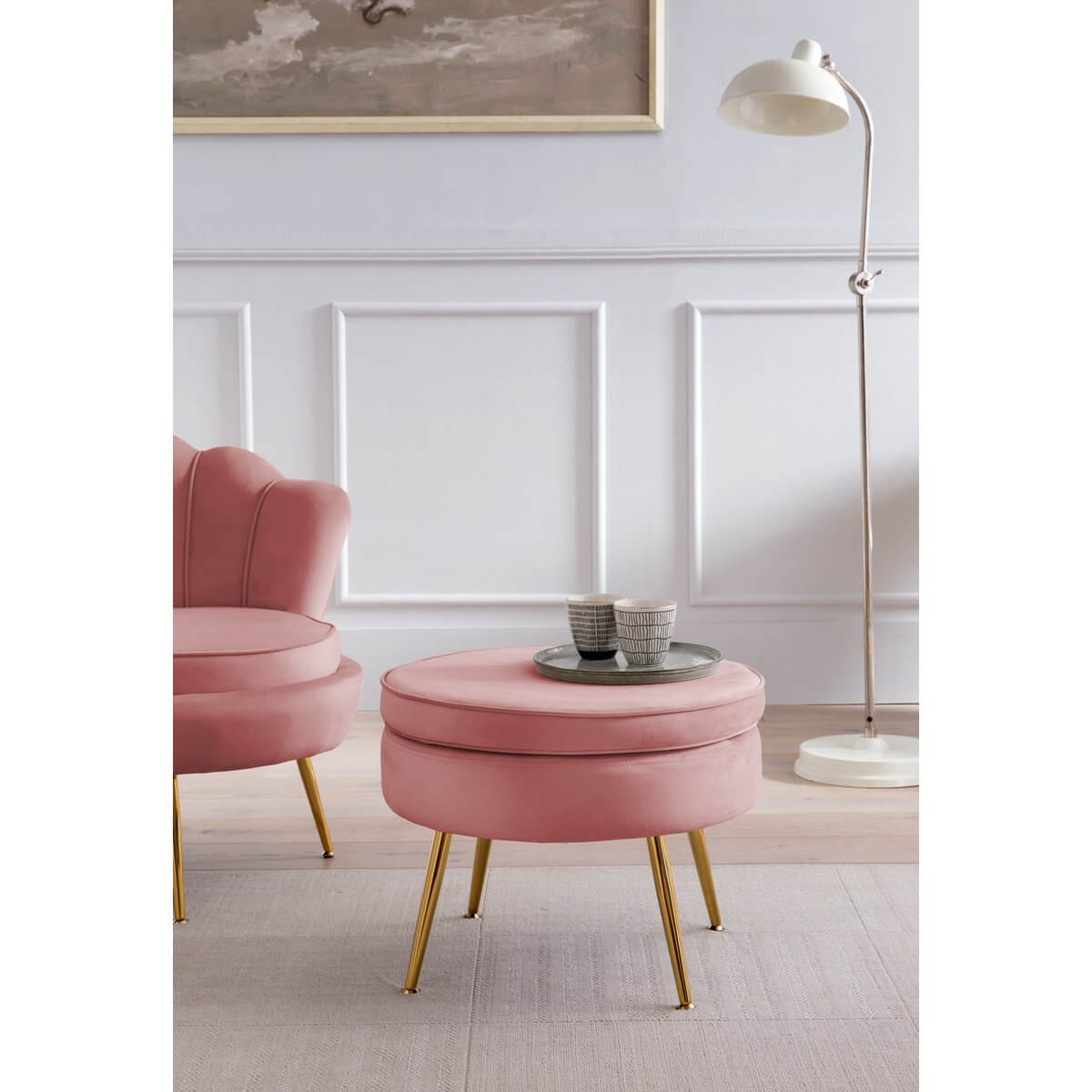 Round pouf in rose velvet - SalesFever