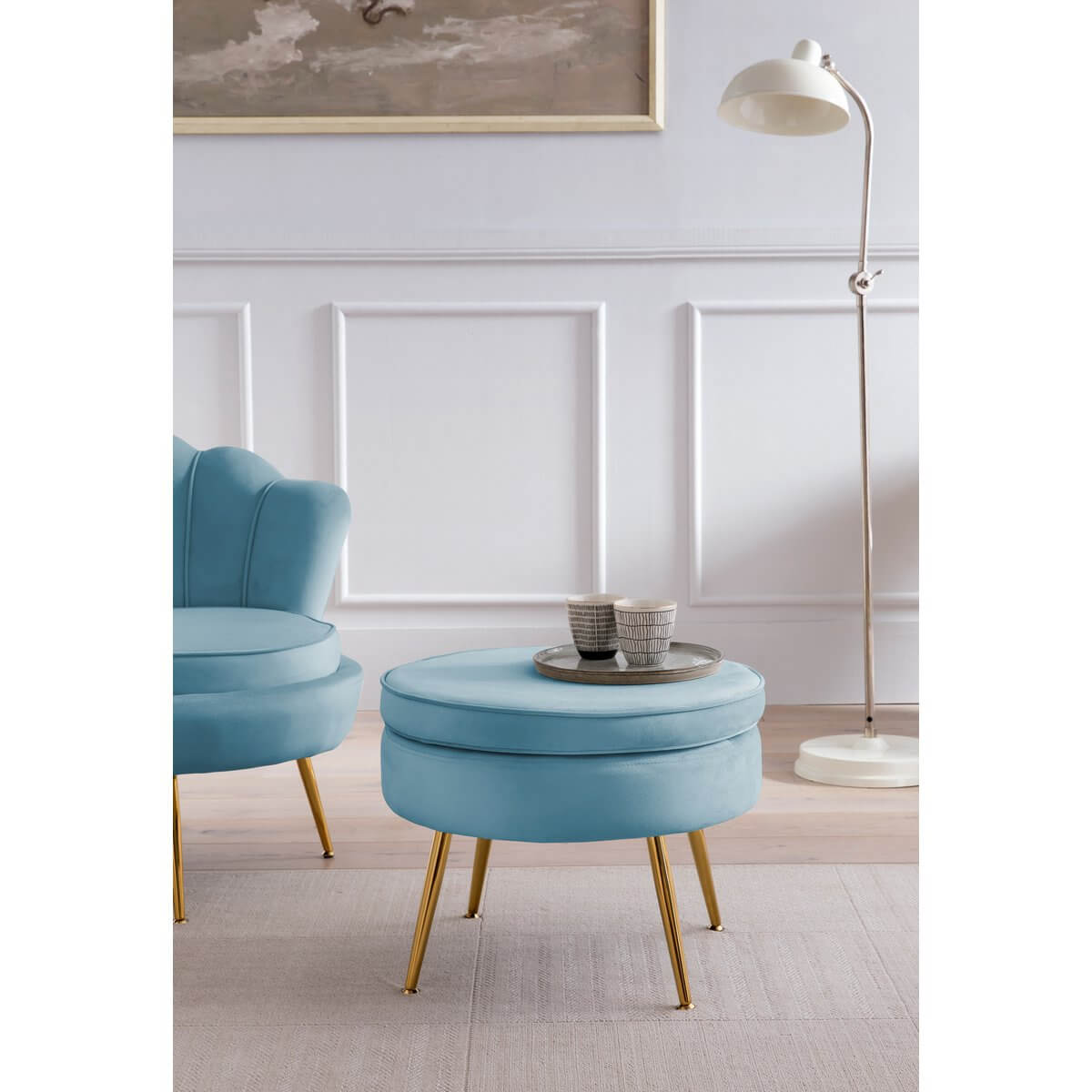 Round velvet pouf blue - SalesFever