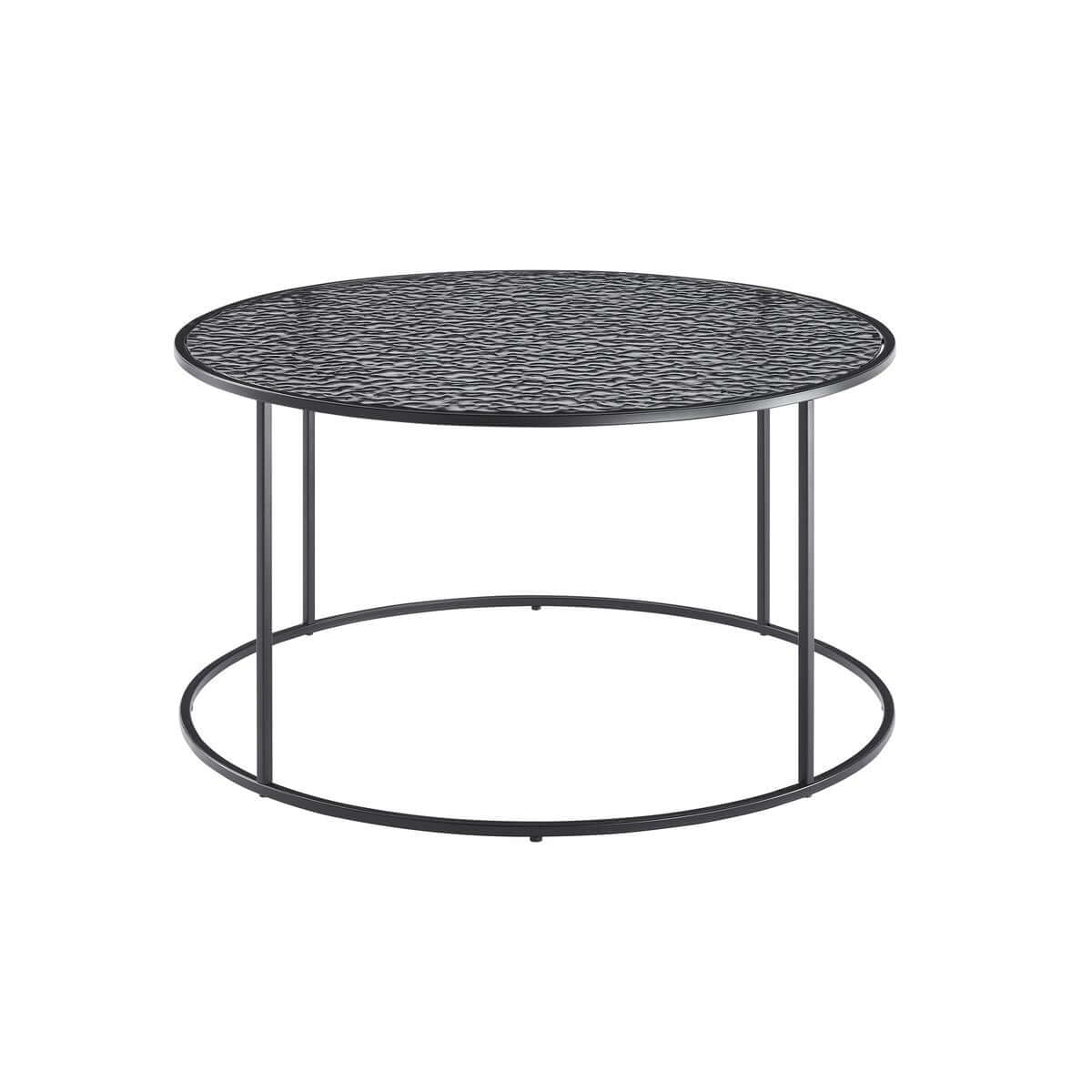Salontafel rookglas zwart - rond met metalen frame - Ø 80 × 45 cm
