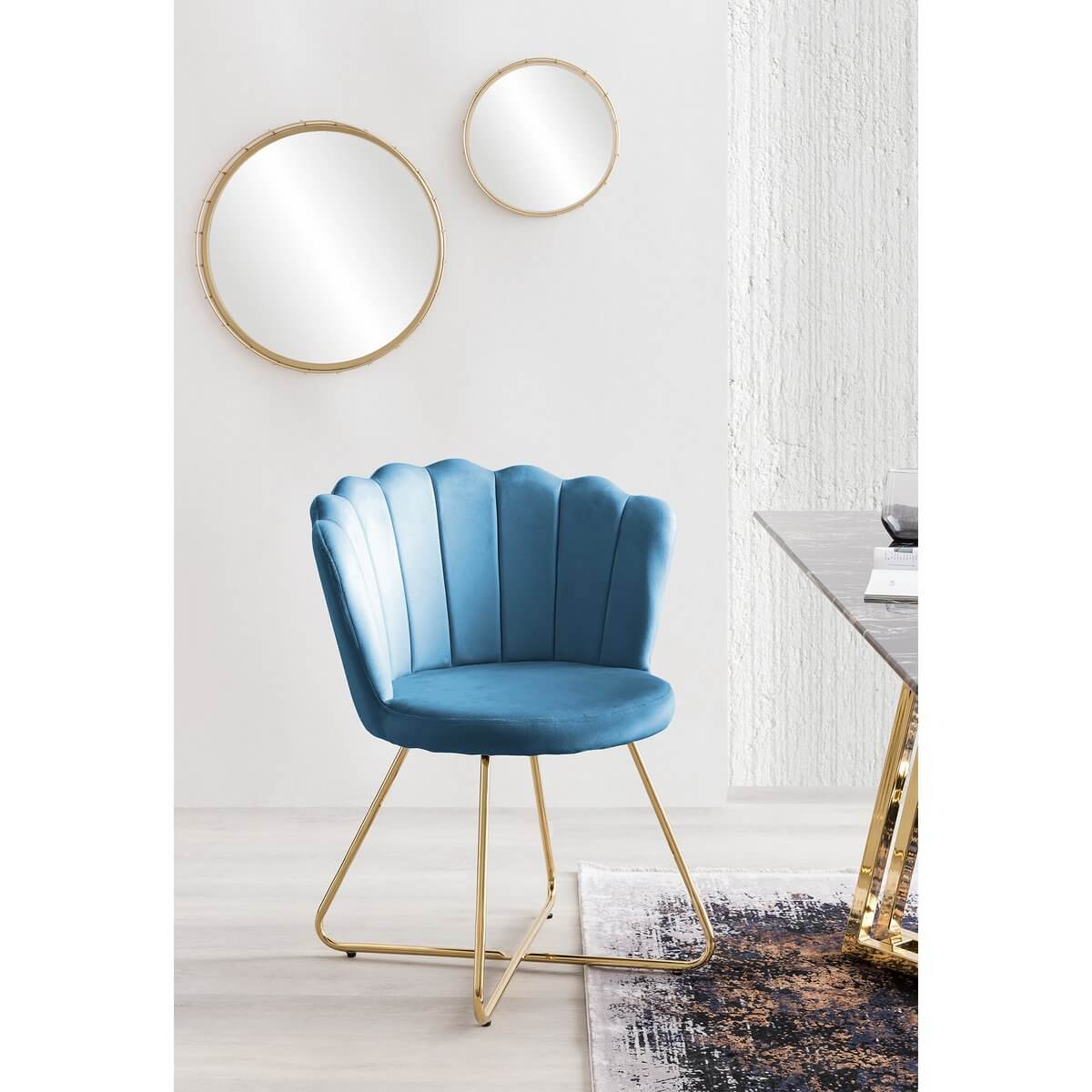 Set of 2 blue velvet shell chairs - SalesFever