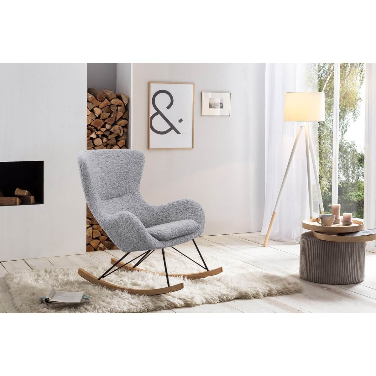 Schaukelstuhl Teddyfell Hellgrau - SalesFever