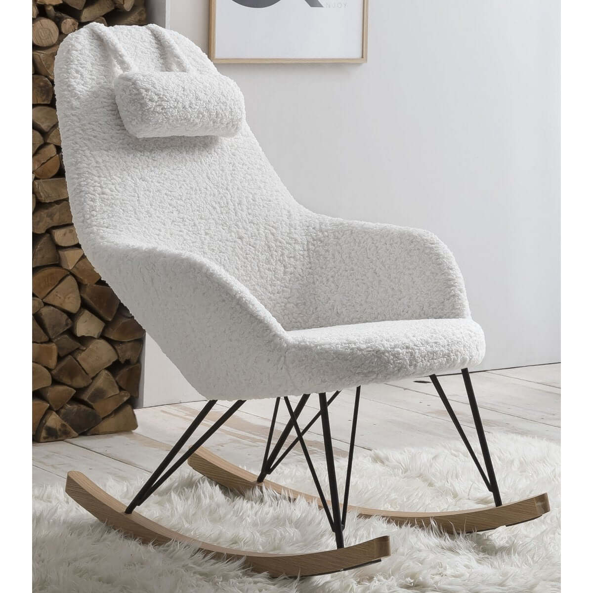 White teddy fur rocking chair - SalesFever