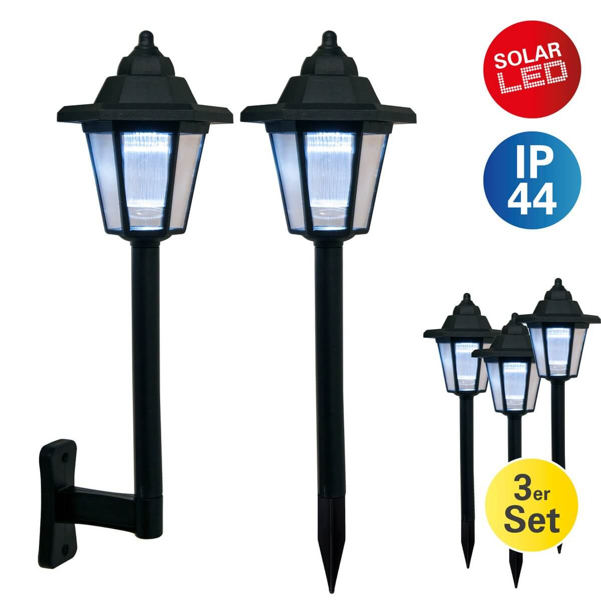 Solar led tuinlampen koel wit - 2-in-1 wand en grondspies - set van 3
