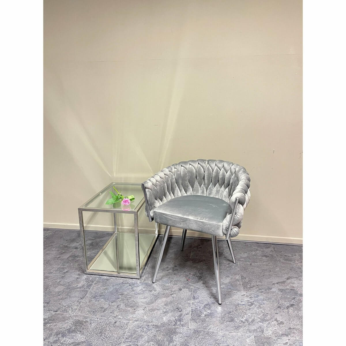 Eva Chair Velvet Gray Chrome Frame - Luxury Living B.V.