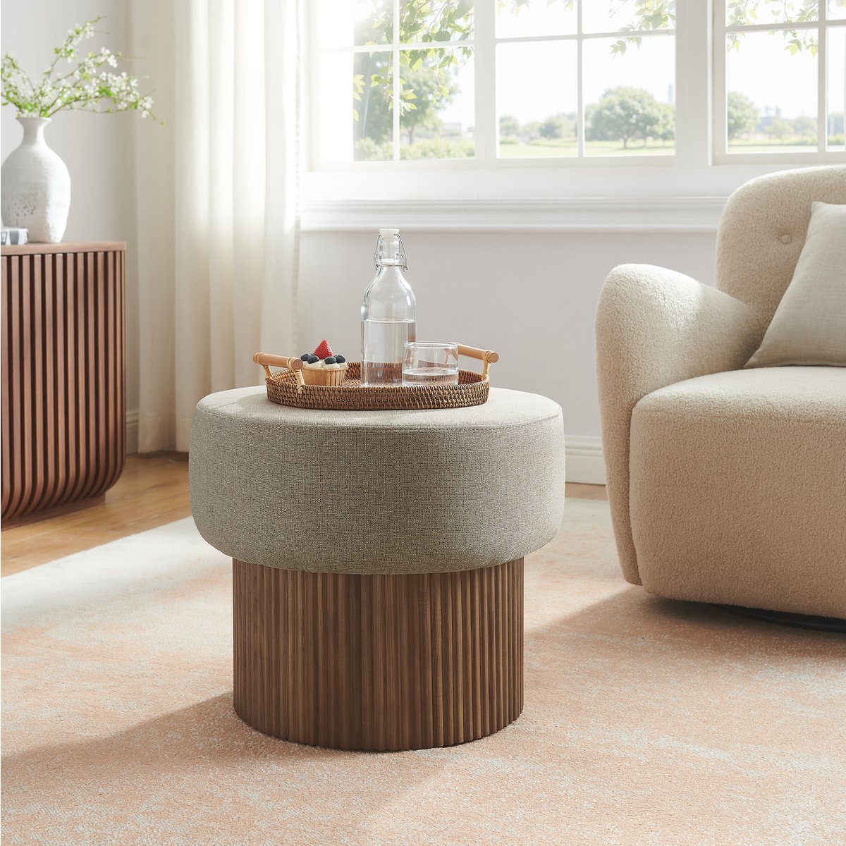 Stoel pouf met opbergruimte Ø 50 cm walnoot/bruin - SalesFever - Casanovio