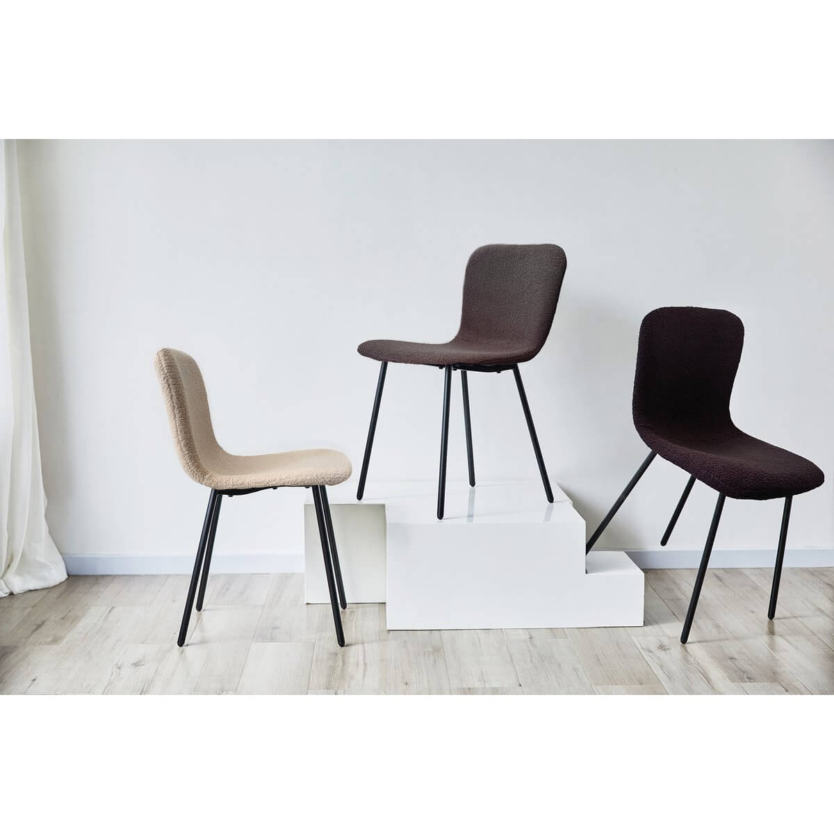 Bouclé look chair set of 4 beige - SalesFever