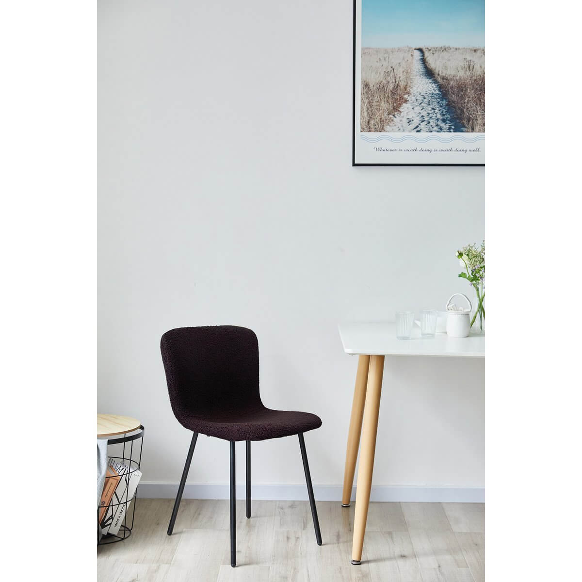 Bouclé look chair set of 4 black - SalesFever