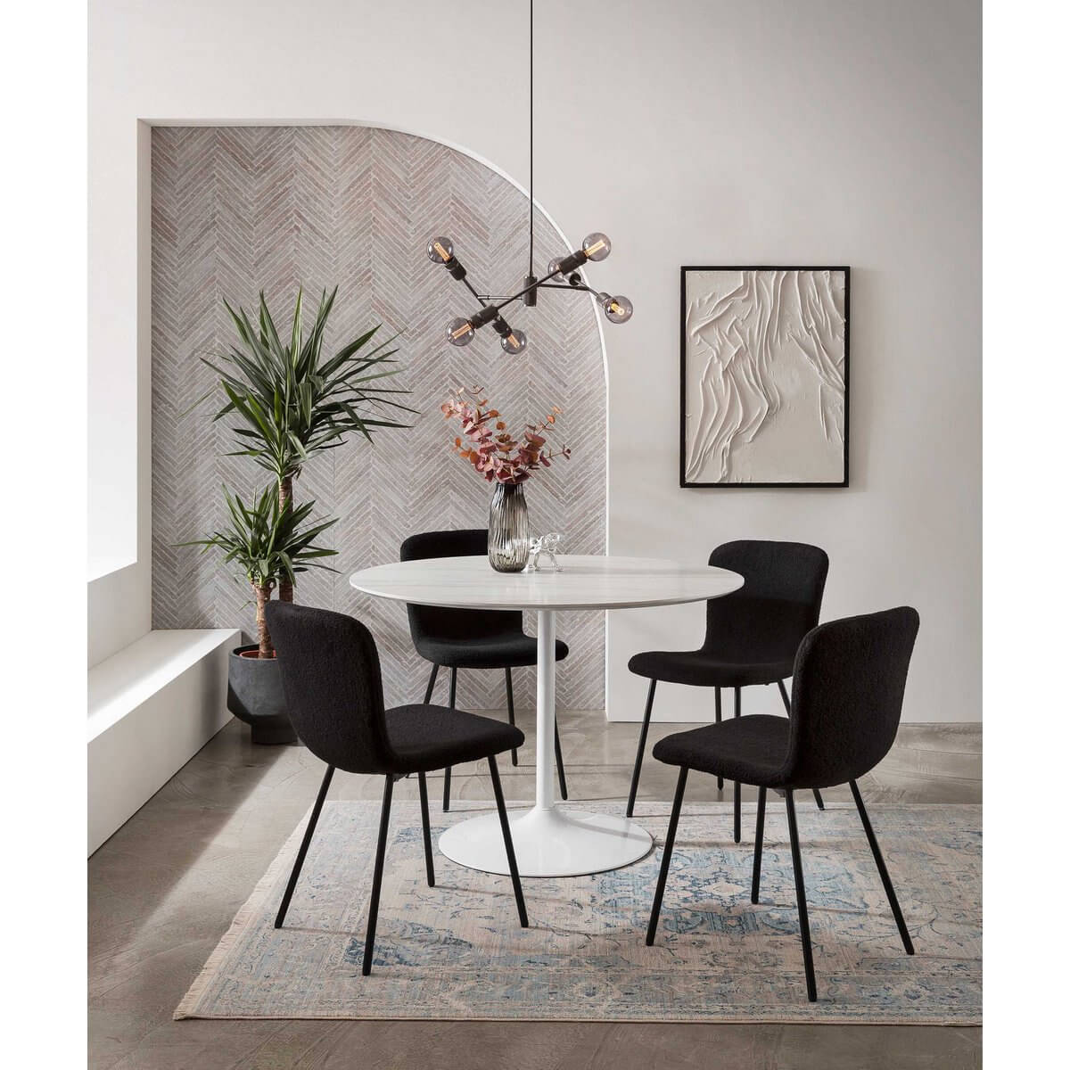 Bouclé look chair set of 4 black - SalesFever