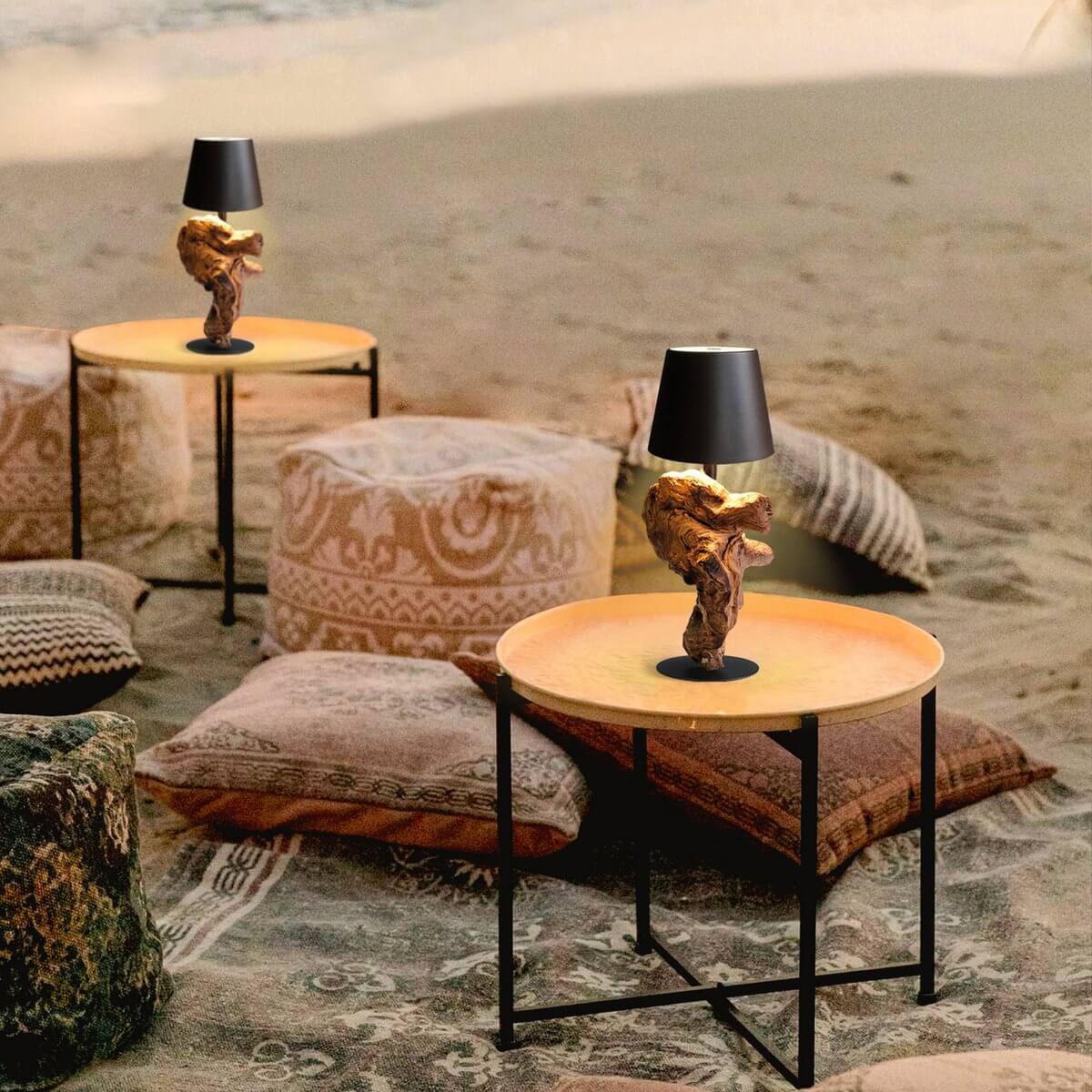 Tischleuchte 29 cm Natur/Schwarz mit LED-Akku - SalesFever