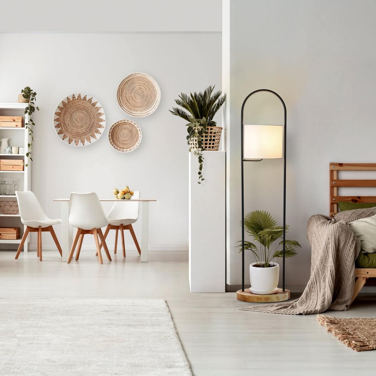 Floor lamp acacia wood natural/white 153 cm - SalesFever