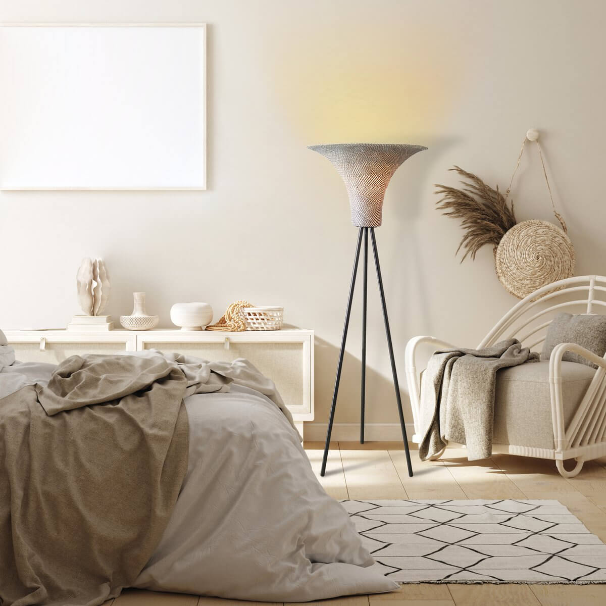 Floor lamp with braided shade natural/black 152 cm - SalesFever