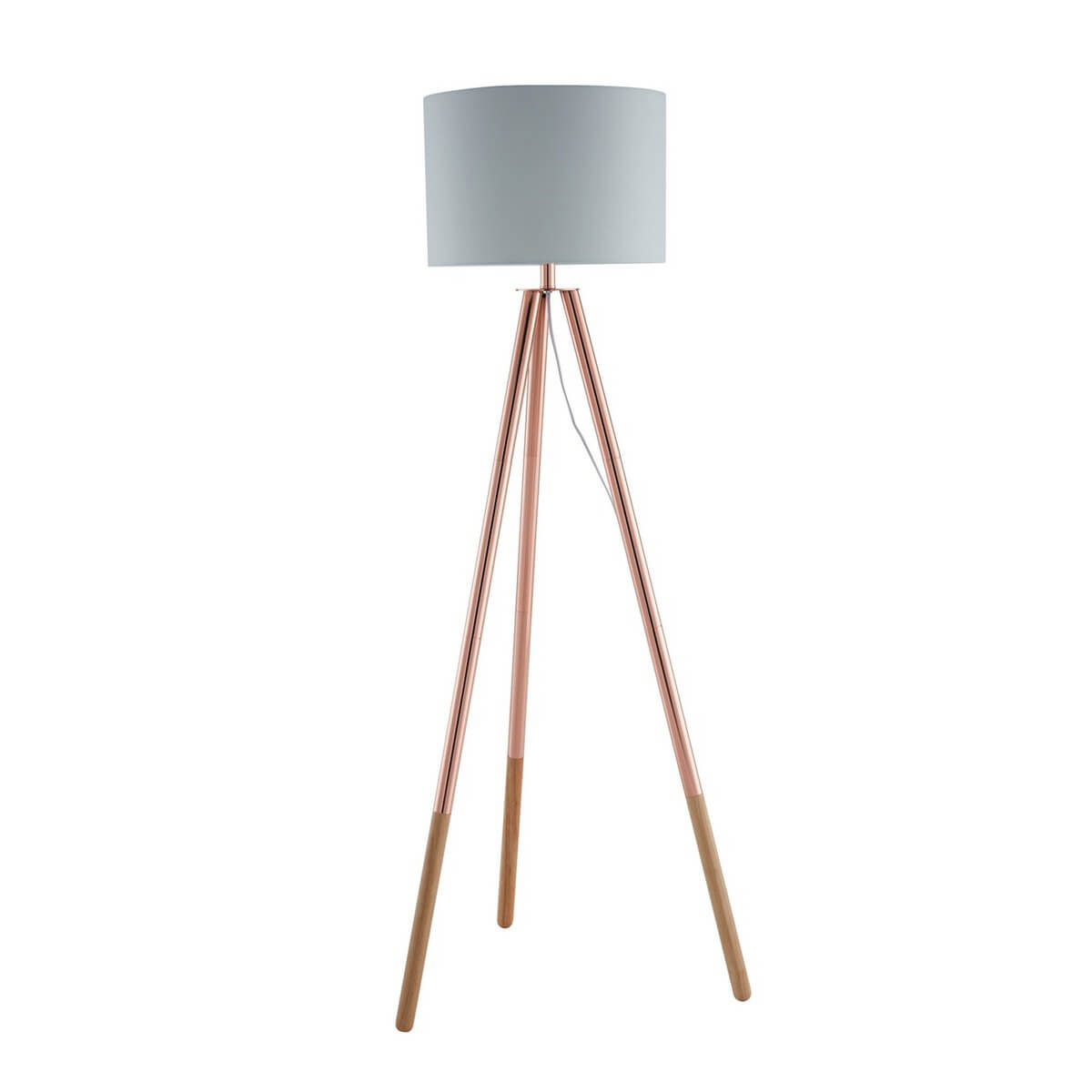 Floor lamp with textile shade copper / white - SalesFever