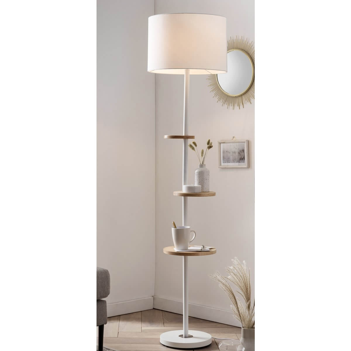 Floor lamp with 3 wooden shelves - SalesFever