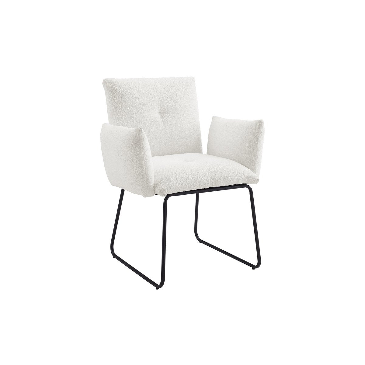 Eetkamerstoel Wit Bouclé met Zwart Sleded Frame – Rijk Gestoffeerde Armleuningen - SalesFever - Casanovio