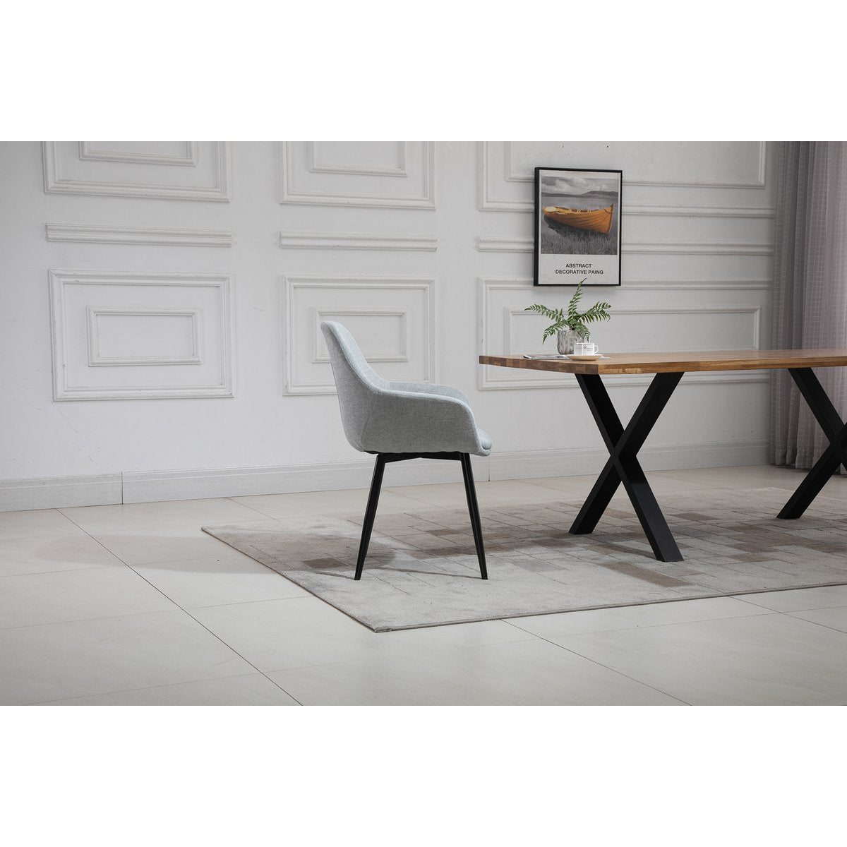 Moderne Eetkamerstoel Lichtgrijs – Corduroy-Look & Zwart Frame – Set van 2 - SalesFever - Casanovio