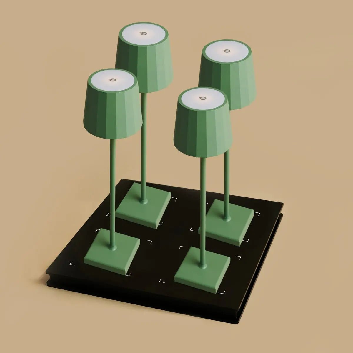 Combiset Professioneel | 4 x Wouter Saliegroene oplaadbare tafellampen en 1 x Amstel laadstation