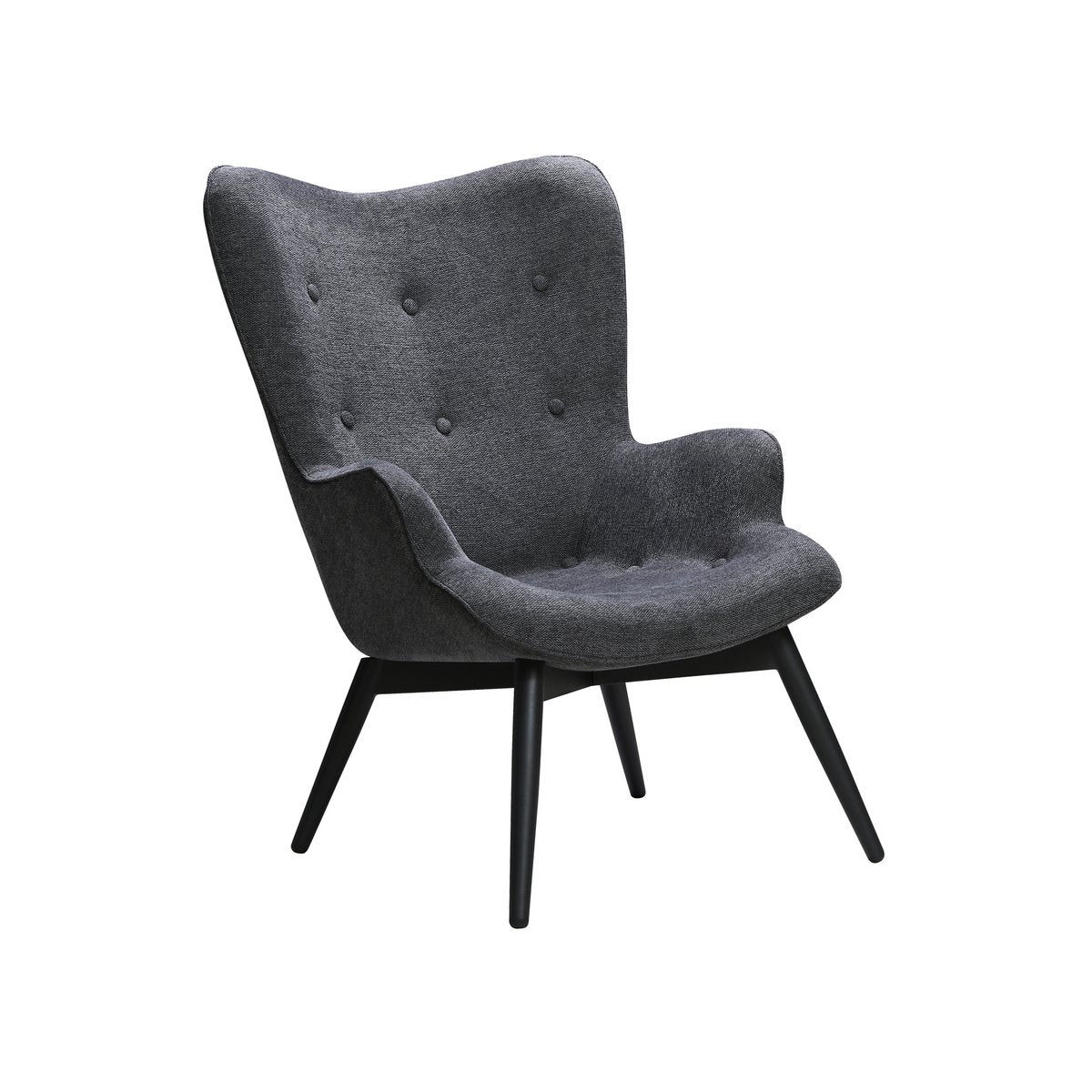 Moderne Fauteuil Donkergrijs met Zwart Metalen Frame – Structuurstof & Sierknopen - SalesFever - Casanovio