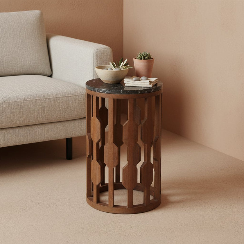 Lampung bijzettafel marmer zwart - 40x40x50 cm