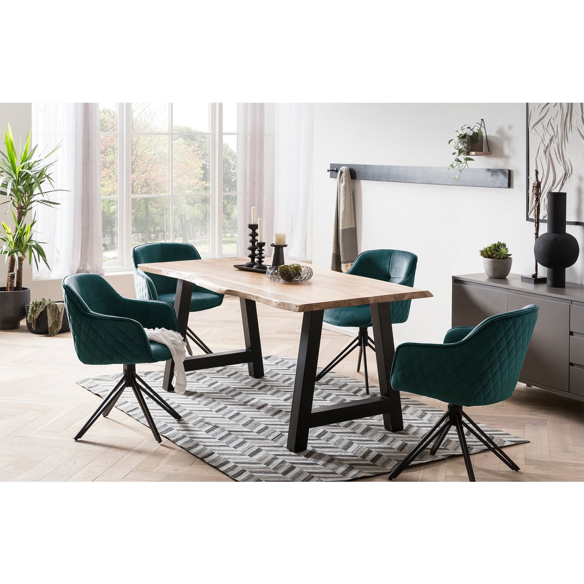 Draaistoel Groen met Zwart Metalen Frame – Fluweel & Honingraatstiksel - SalesFever - Casanovio