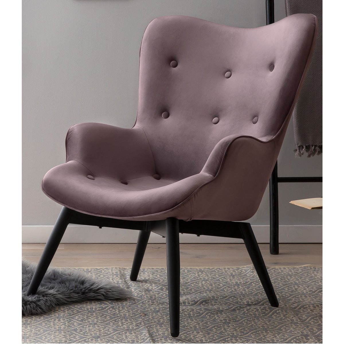 Moderne Fauteuil Roze met Zwart Metalen Frame – Fluweel & Sierknopen - SalesFever - Casanovio
