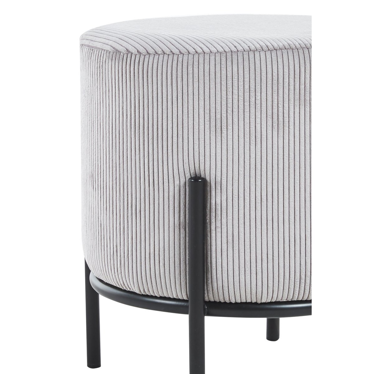 Poef Grijs Ø35 cm in Corduroy-Look met Zwart Metalen Frame - SalesFever - Casanovio