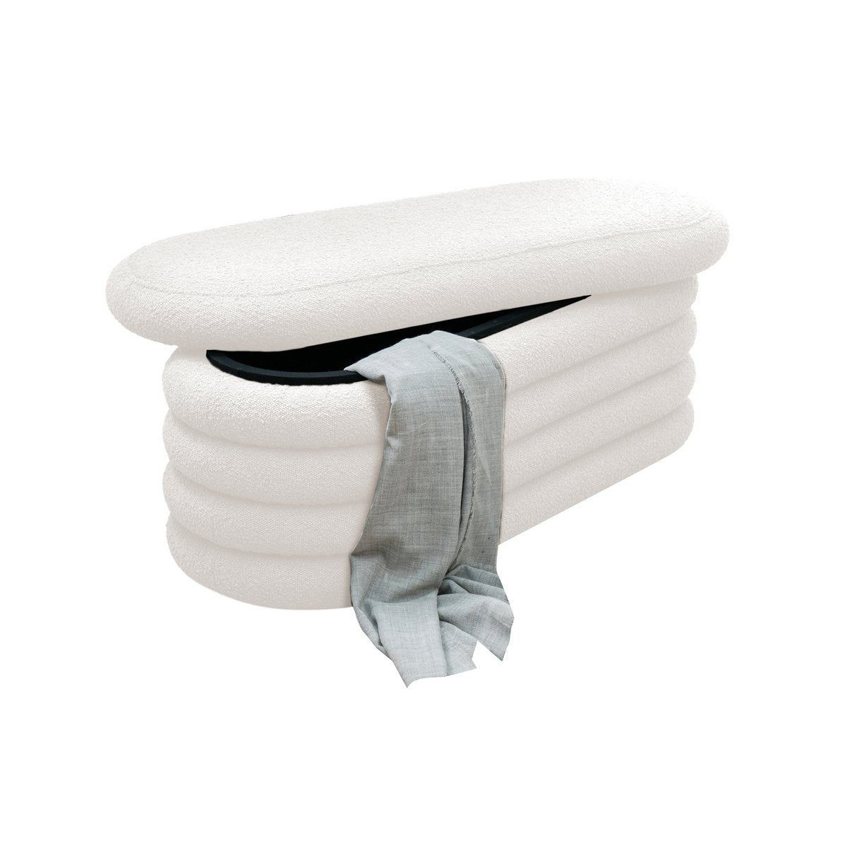 Opbergbank Bouclé Wit met Afneembare Zitting – Moderne Stoffen Bank - SalesFever - Casanovio