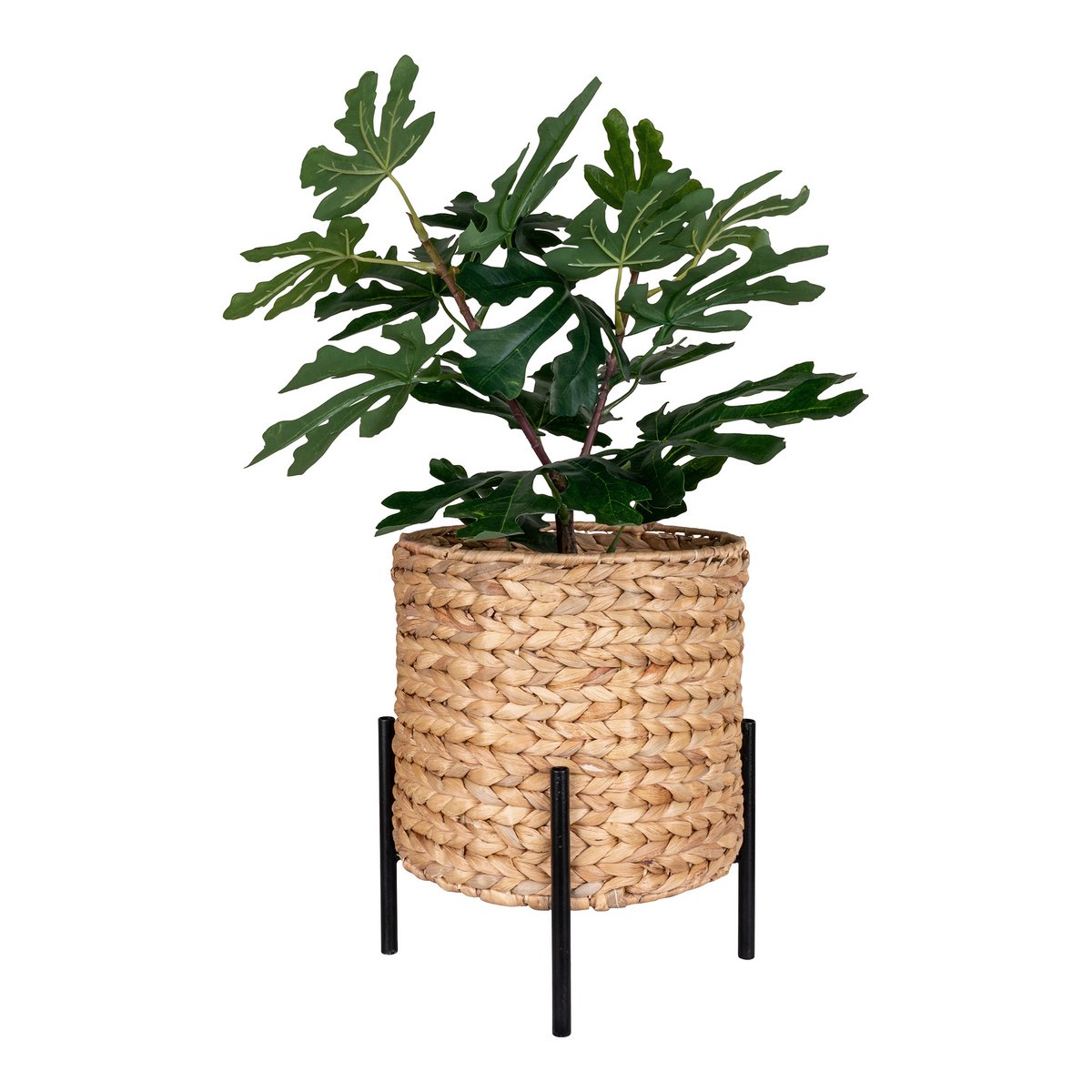 Antas Plantenbak - Natuurlijk/zwart, waterhyacint, metaal, 23,5x23,5x29cm