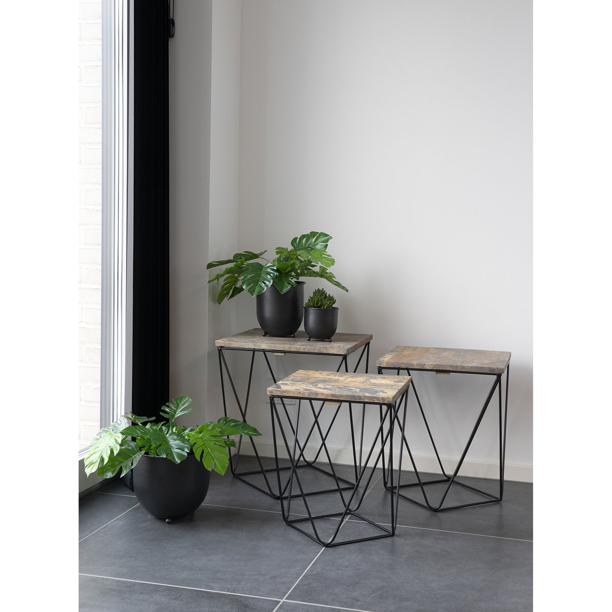 Nova Bloempotten - Zwart, Metaal - Set van 3