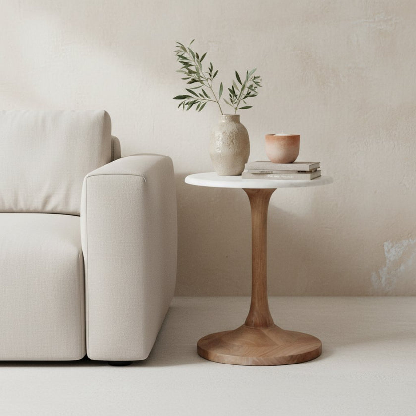 Kuala Lumpur bijzettafel marmer wit - 40x40x50 cm