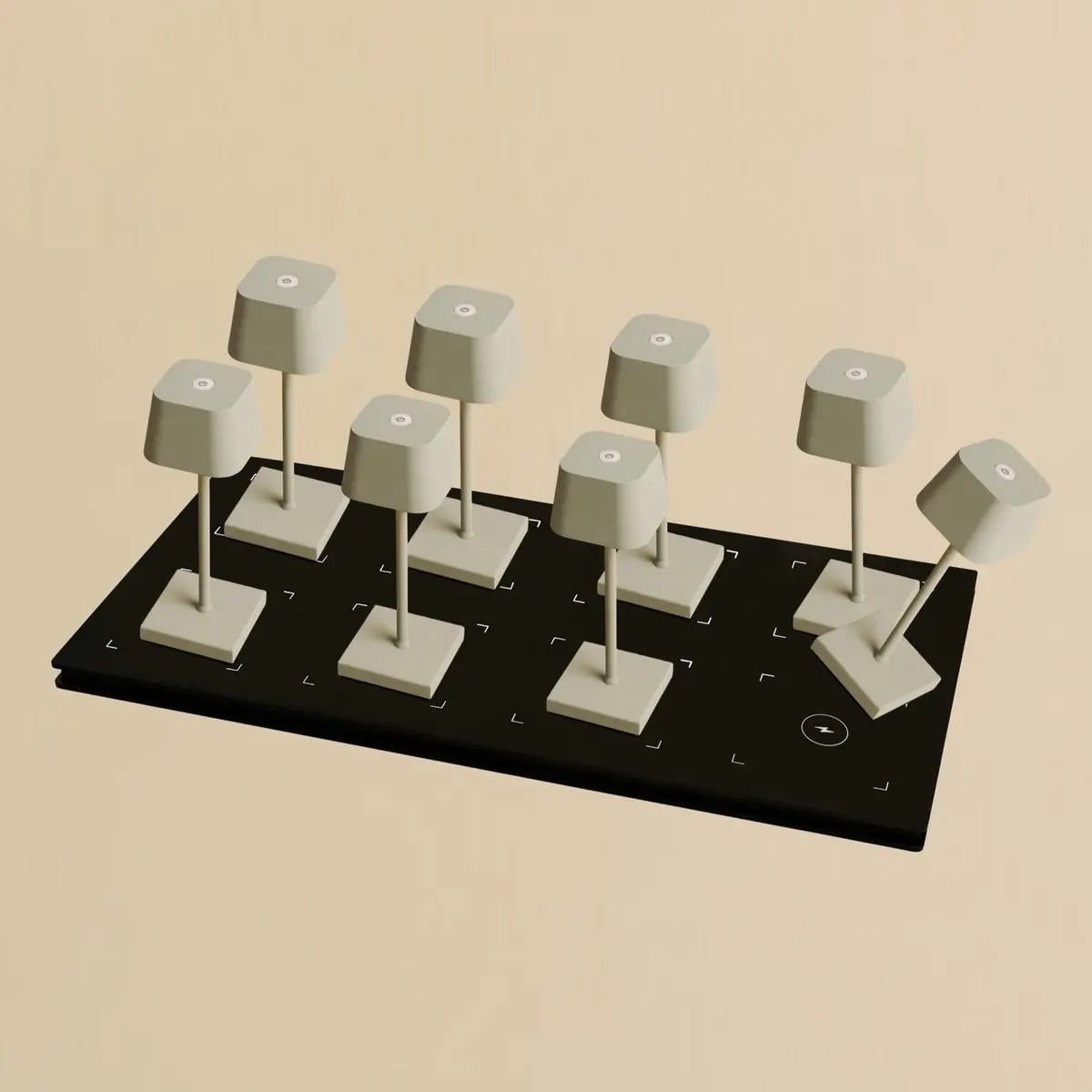 Combiset Professioneel | 8 x Sarphati Mini Shadow Grey oplaadbare tafellampen en 1 x Central Station-oplaadstation