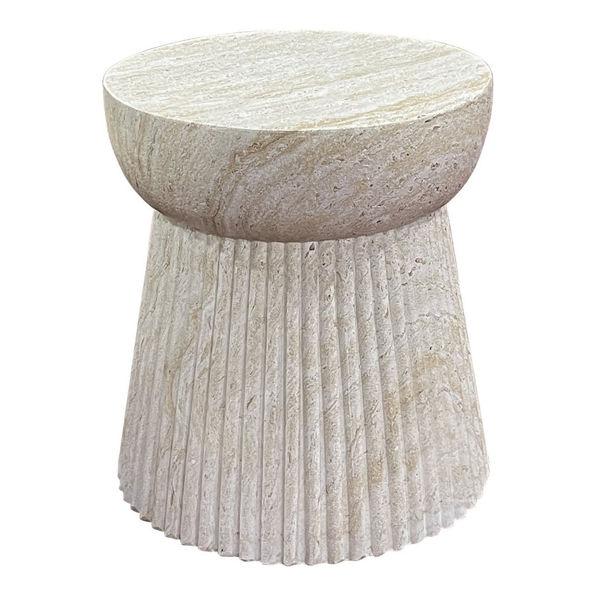 Bonn Bijzettafel - Natuurlijk, Fiberclay met groefontwerp, ø37x43 cm