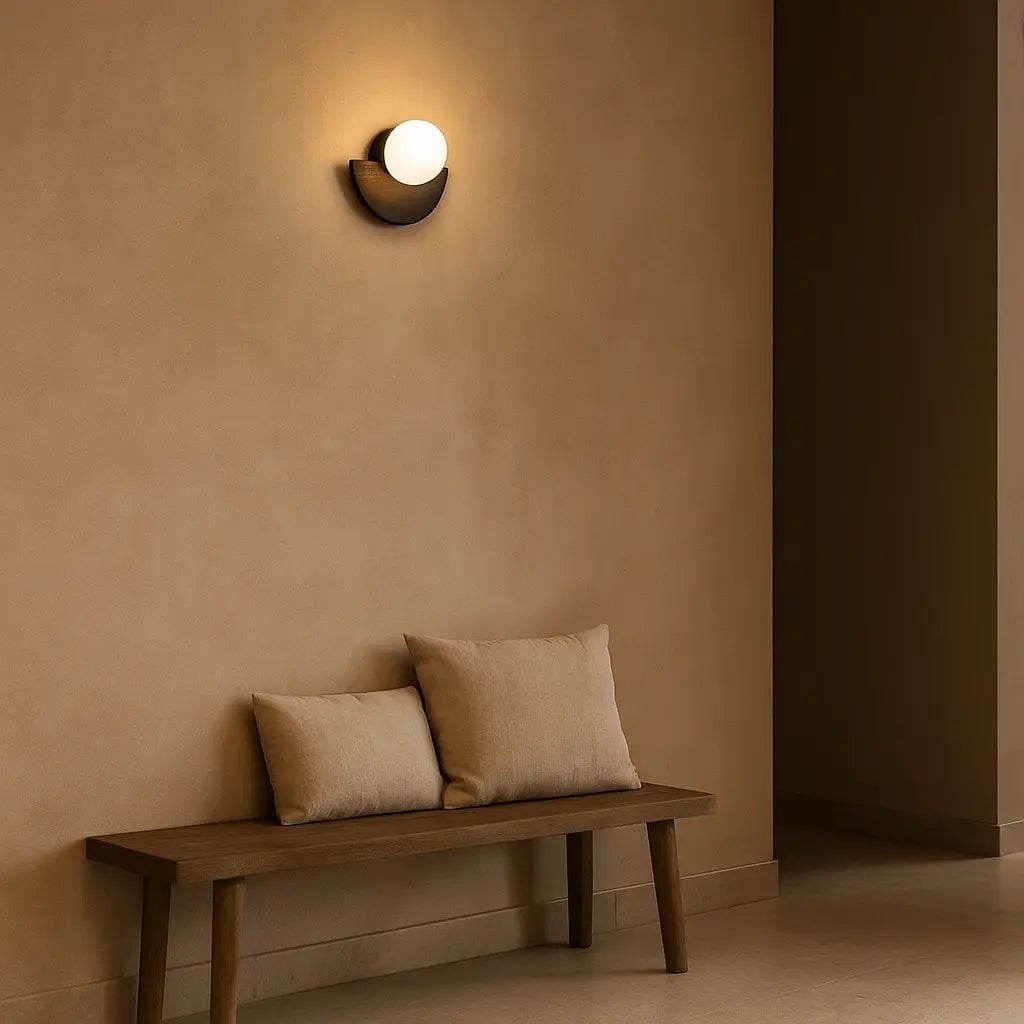 Kane zwarte draadloze wandlamp – oplaadbare hout- en glaslamp