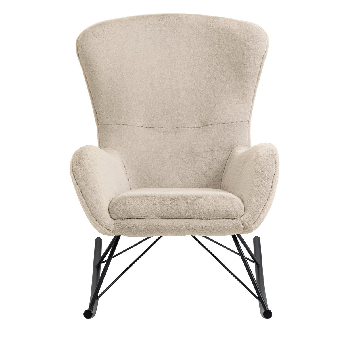Schommelstoel Beige met Zwart Metalen Frame – Lamsvachtlook & Comfortdesi - SalesFever - Casanovio
