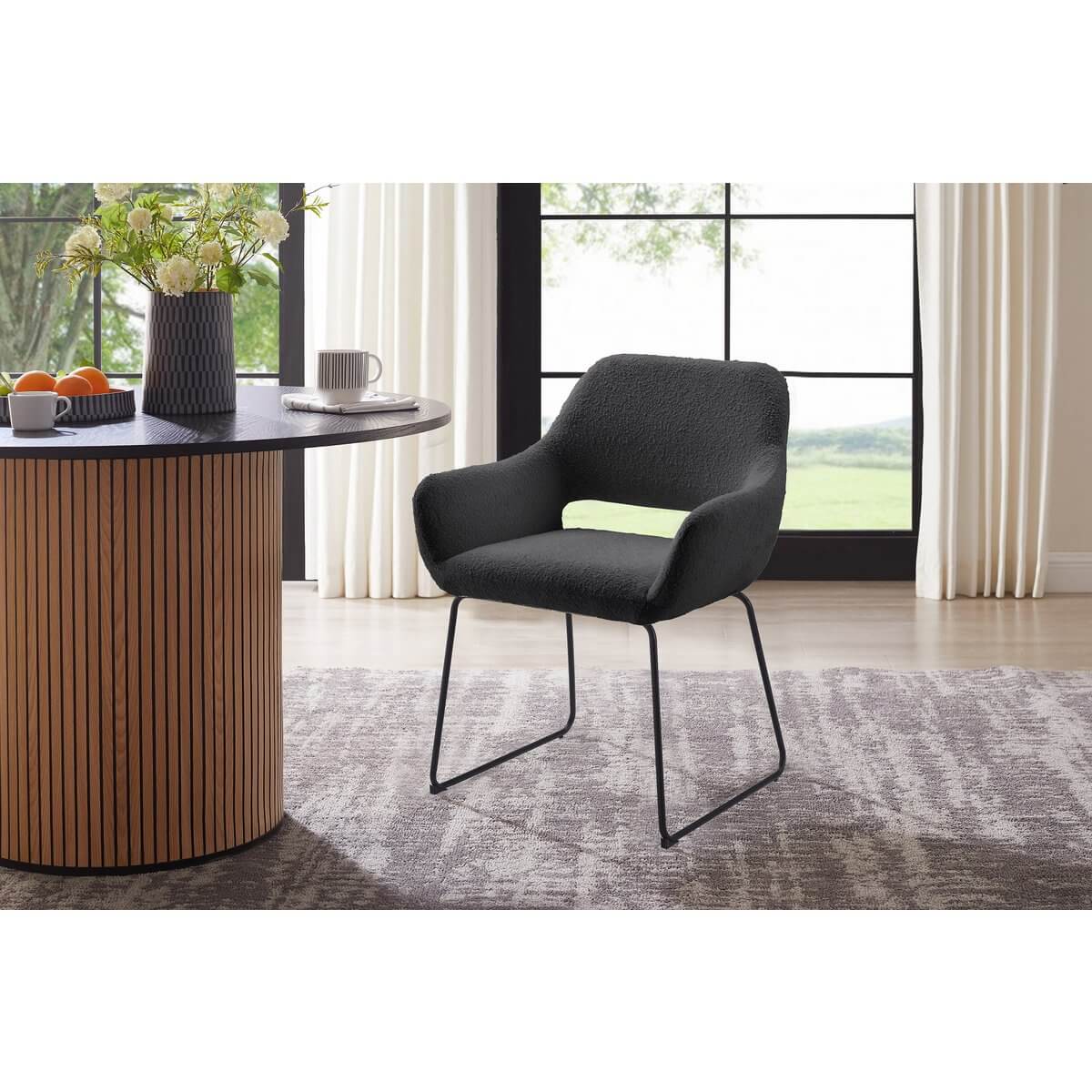 Armlehnstuhl mit Rücken Cut-Out Bouclé Stoff Anthrazit - SalesFever