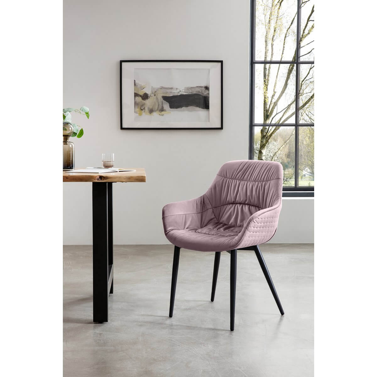 Armchair with honeycomb quilting in rose velvet - SalesFever
